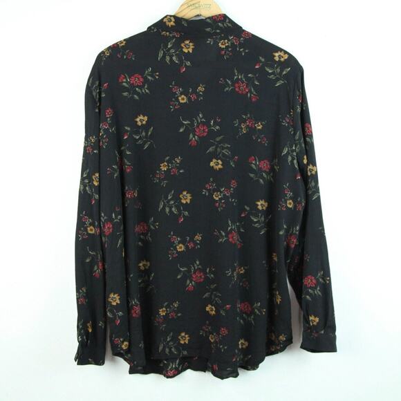 Jones New York Women's 18W Blouse 100% Silk Black Floral Office Cottagecore 90s - Picture 7 of 8
